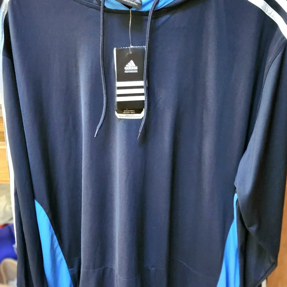 NWT Men Sweatshirt, Athletic Hoody Ad8idas, Basketball SZ XLT 28807 Navy Blue - Picture 1 of 5